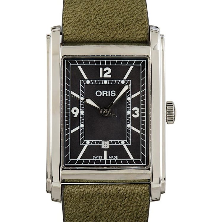 Oris Rectangular Green Dial & Leather Strap