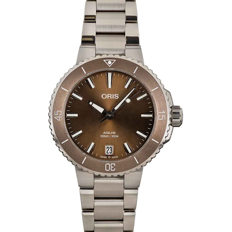 Ladies Oris Aquis Date Brown Dial & Steel Band