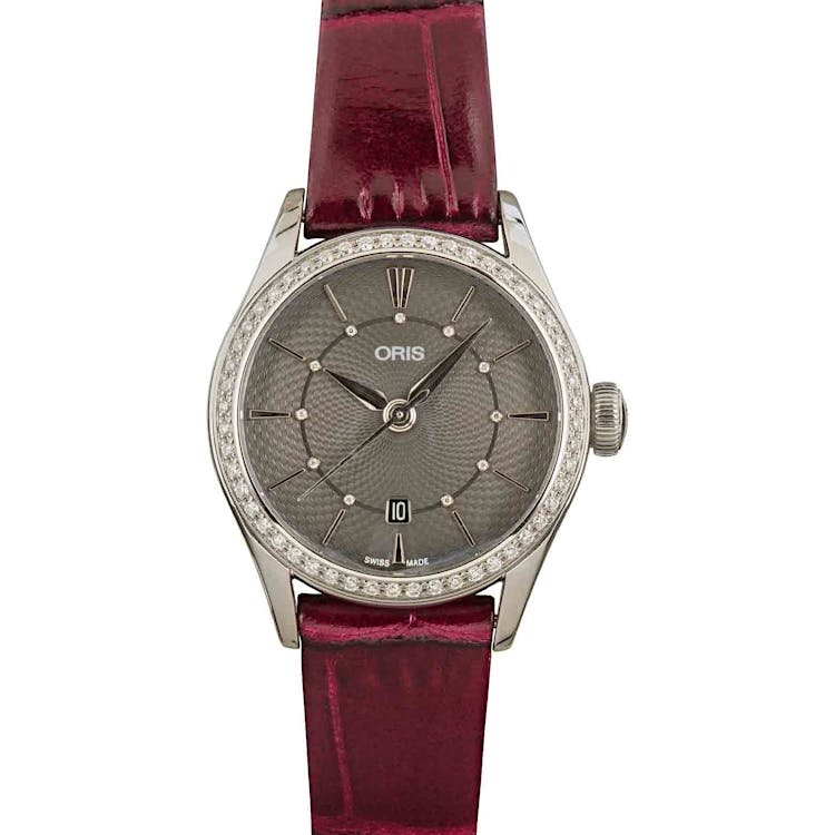 Oris Artelier Date Diamonds Bordeaux Leather Strap